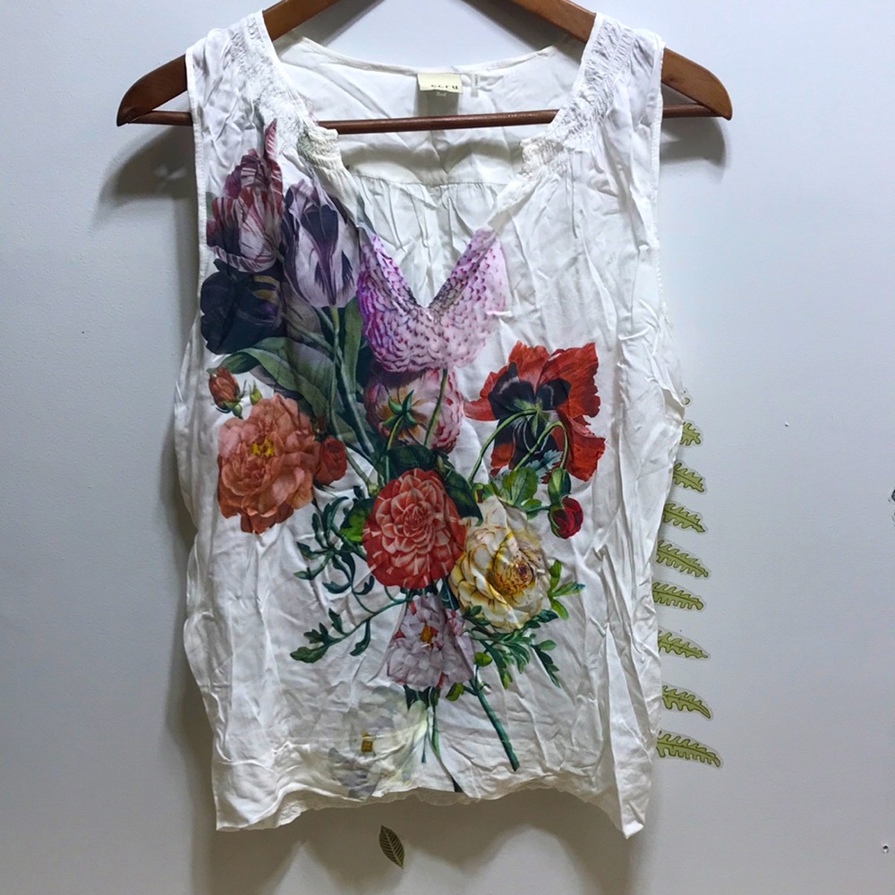 Sleeveless vintage botanical illustration blouse